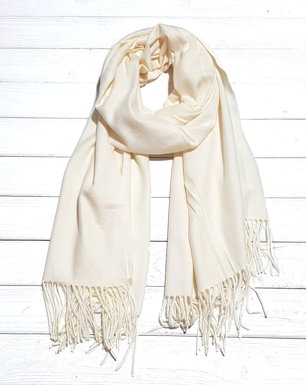 

Теплый шарф палантин Cashmere Хамар 180*65 см однотонный молочный