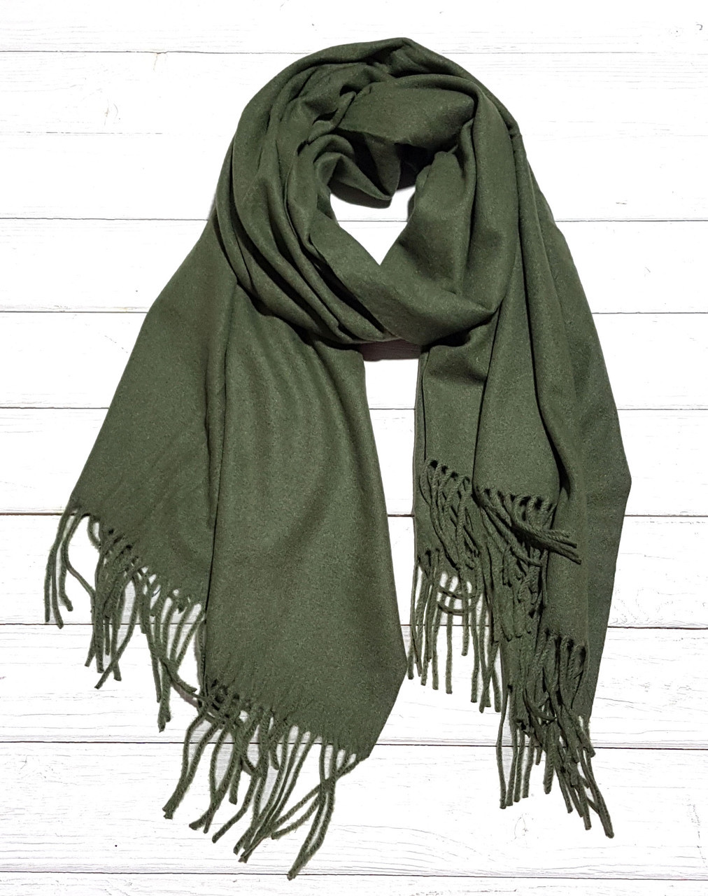 

Теплый шарф палантин Cashmere Хамар 180*65 см однотонный хаки
