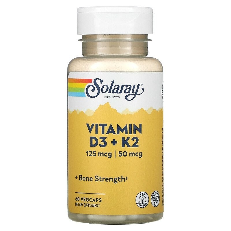 

Витамин Д3 + К2 Solaray Vitamin D3+K2 soy free 120 капсул