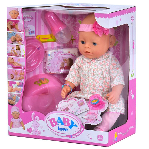 

Пупс интерактивный Baby Love No020B для девочки 8 функций 38 см с аксессуарами