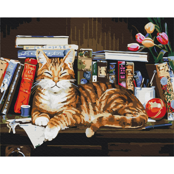 

Картина по номерам / анти-стресс раскраска Brushme Кот на книжной полке (BS4142)