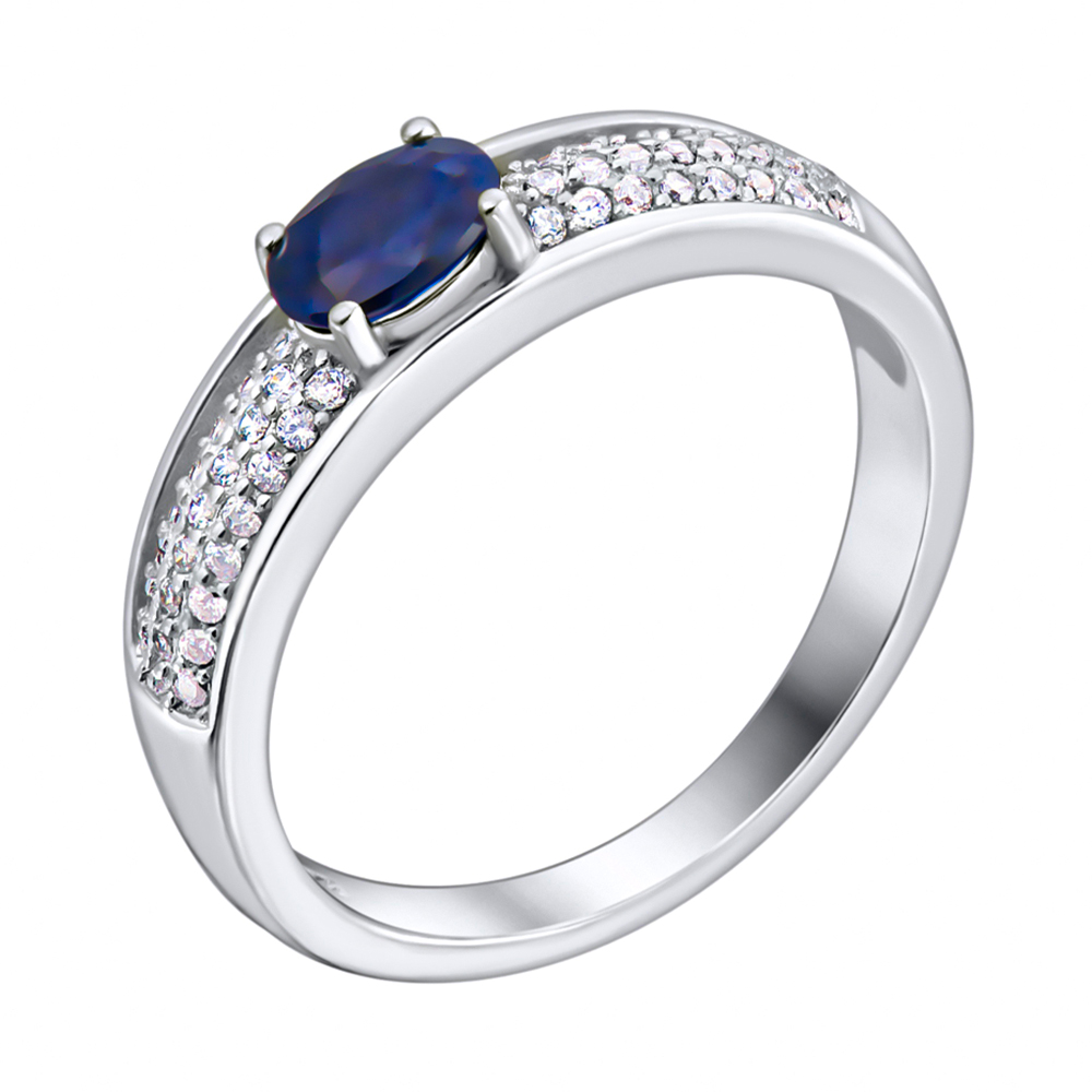 

Серебряное кольцо с сапфиром и фианитами 000117791 17.5 размера
