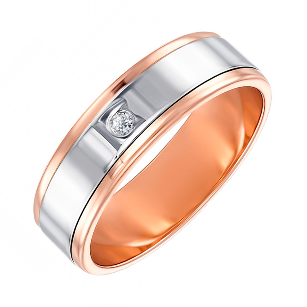 

Золотое обручальное кольцо Признание в комбинированном цвете с бриллиантом 000129298 17.5 размера