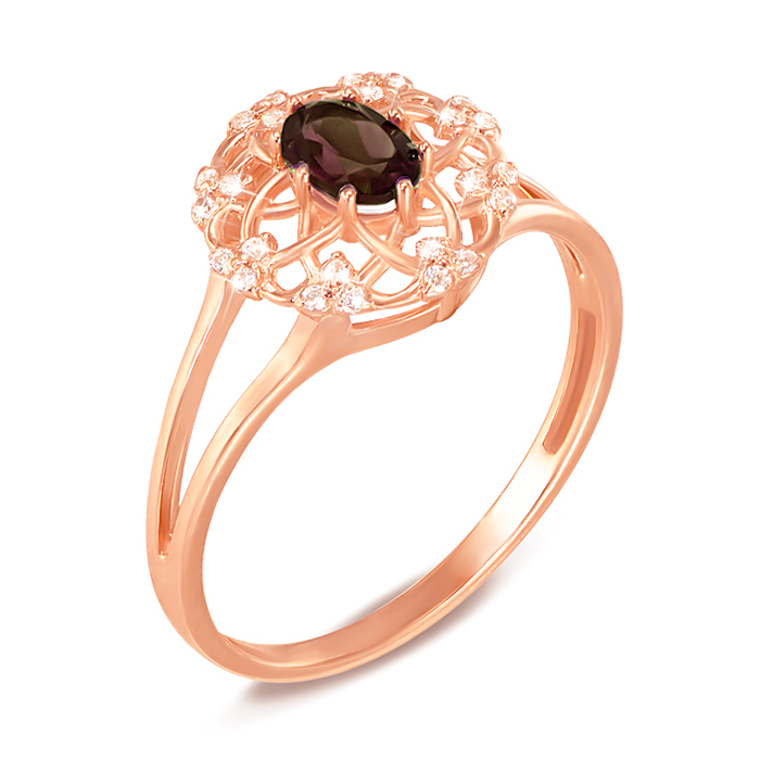 

Золотое кольцо в красном цвете с раухтопазом и фианитами 000117166 16.5 размера