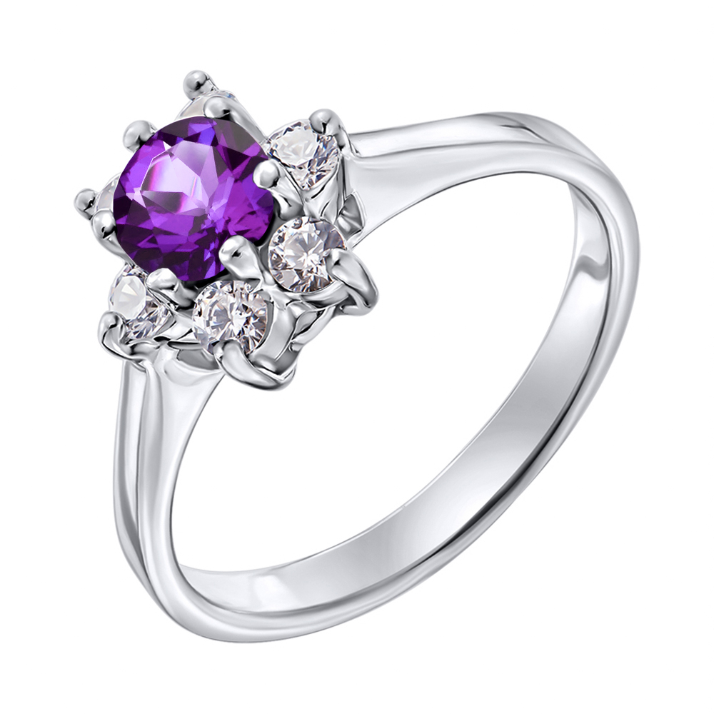 

Серебряное кольцо с аметистом и цирконием 000125057 16.5 размера