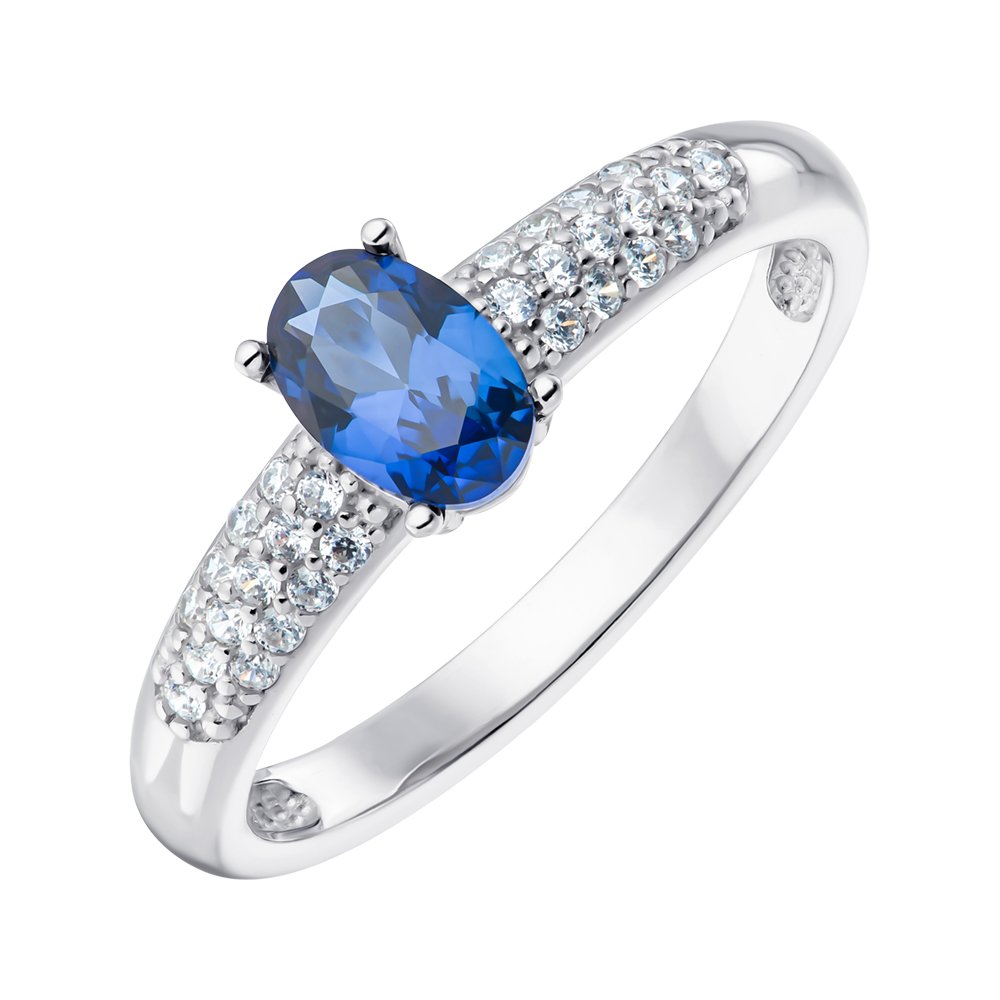 

Серебряное кольцо с синтезированным сапфиром и фианитами 000148952 16.5 размера