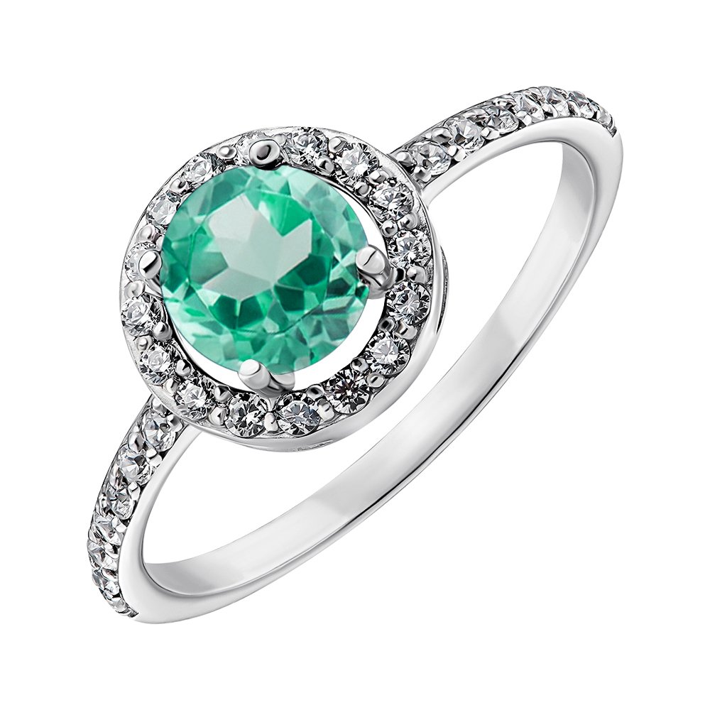 

Серебряное кольцо с зеленым кварцем и фианитами 000104823 17.5 размера