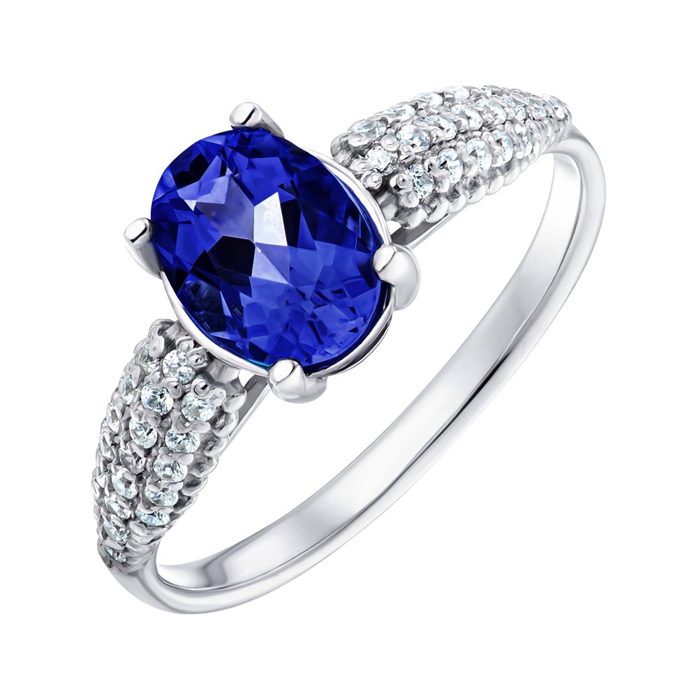 

Серебряное кольцо с синтезированным сапфиром и фианитами 000149408 18.5 размера