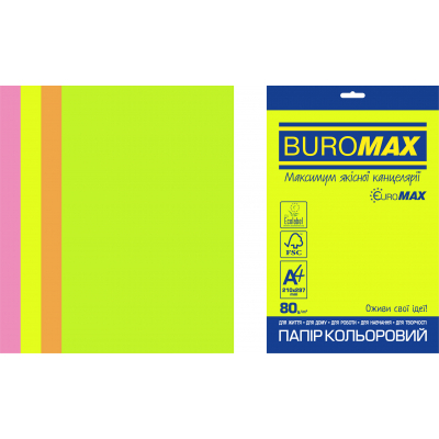 

Бумага Buromax А4, 80g, NEON, 4colors, 20sh, EUROMAX (BM.2721520E-99)