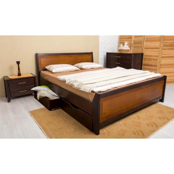 

Кровать Олимп Сити с двумя ящиками с интарсией 160x190 Венге + Орех