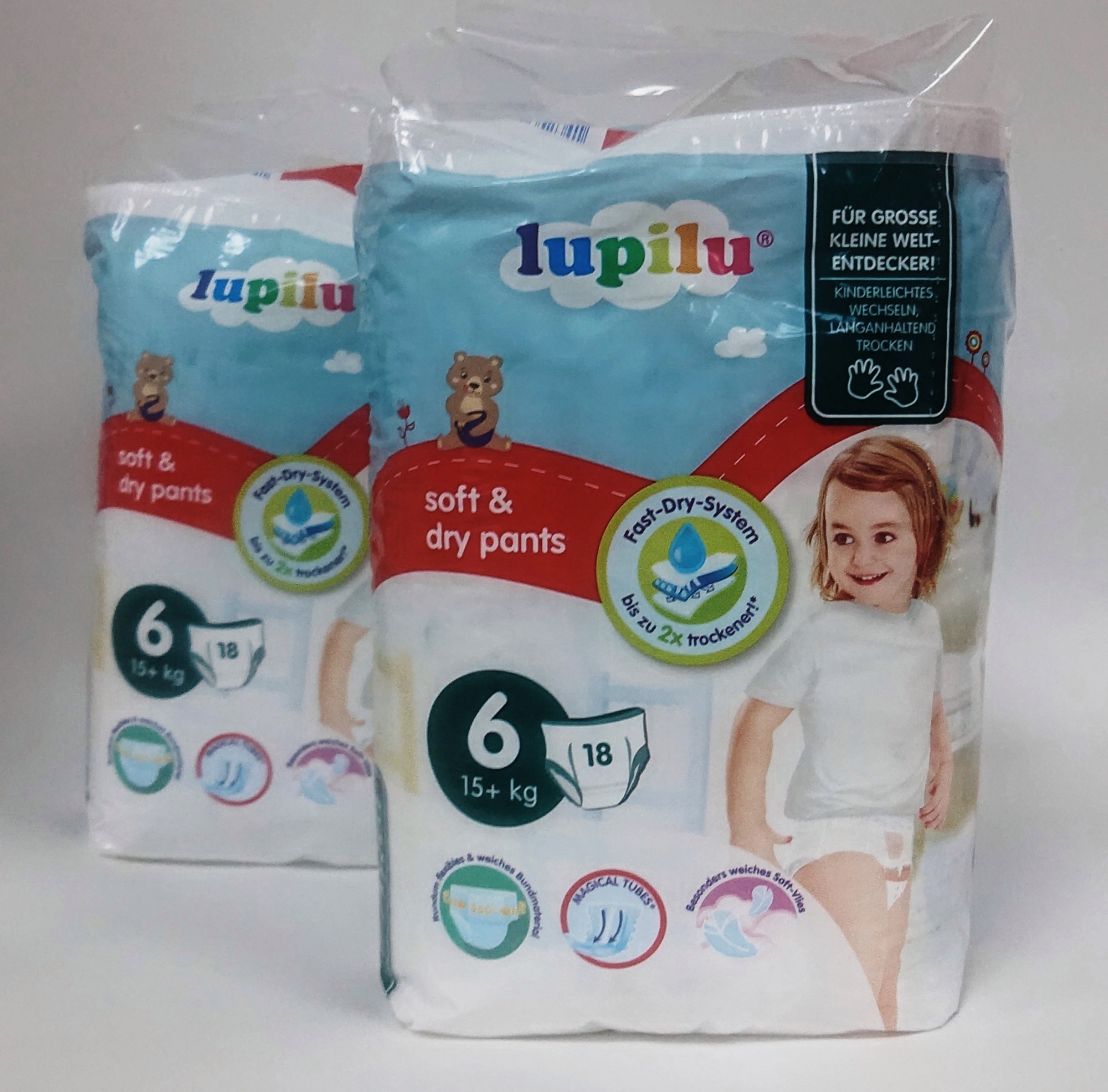 

Подгузники-трусики Lupilu Soft & dry New Design 6 размер (15кг+) Box 162 шт ( 9уп*18шт )
