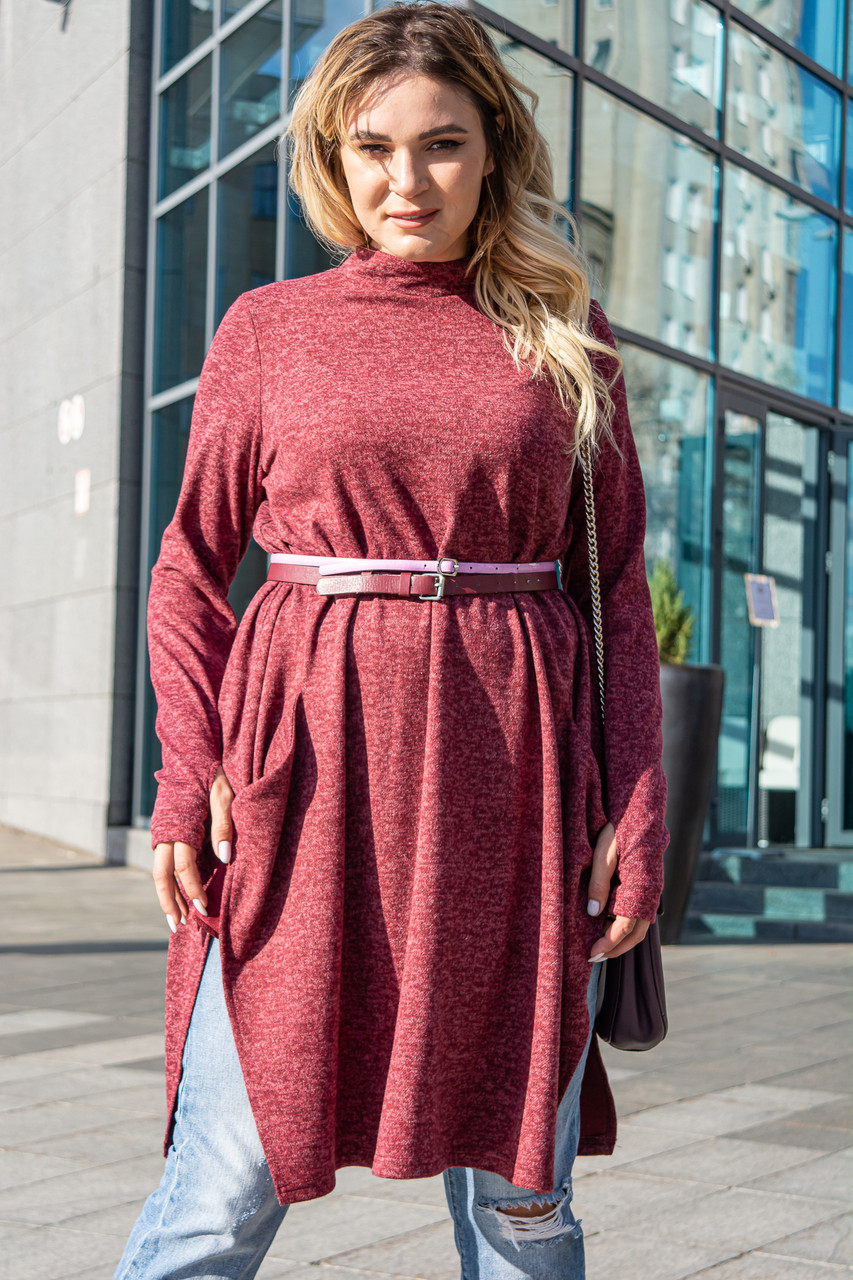 

Туника женская демисезонная Este свободная удлиненный крой с разрезами - бордовая 4140, Туника женская демисезонная Este свободная удлиненный крой с разрезами 48-50 бордовая 4140