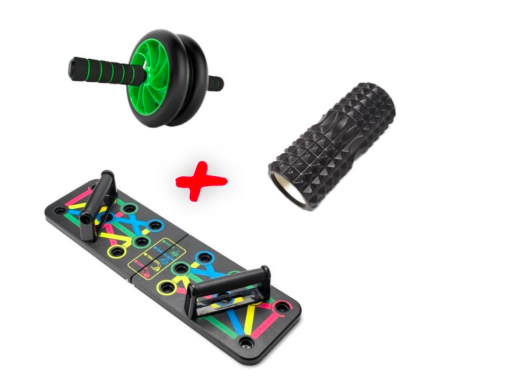 

Набор для тренировок (Доска для отжиманий, Массажный ролик, Тренажер колесо) Тренажеры для фитнеса и спорта