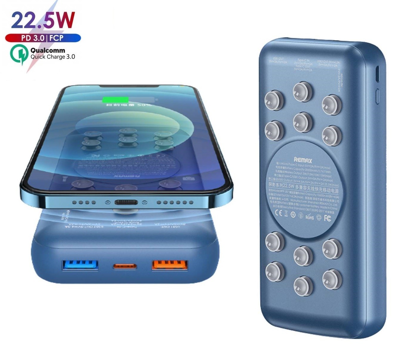 

Павербанк Remax 22.5W PD+QC Wireless Fast Charging 20000 mAh