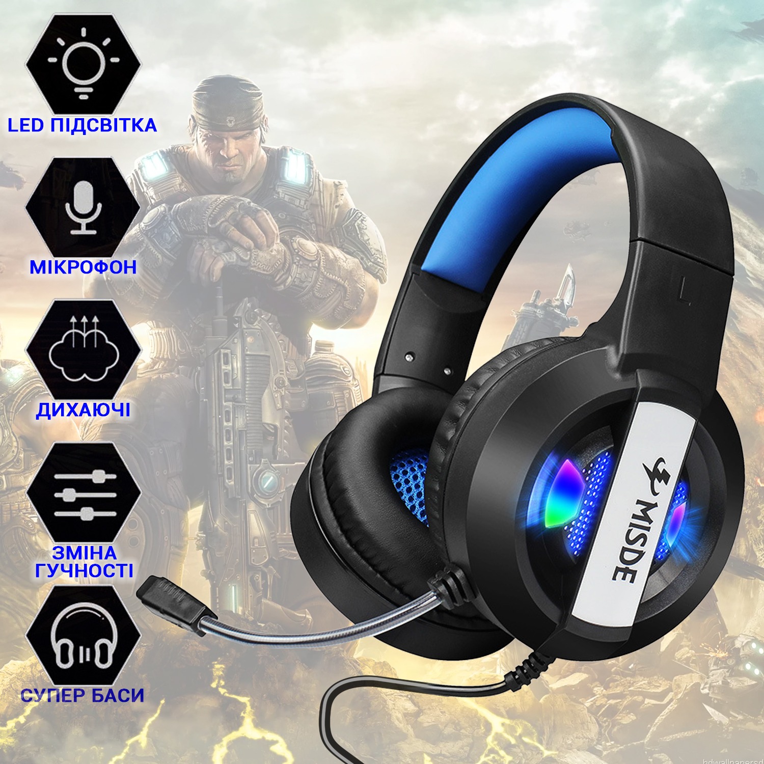 

Игровые наушники с микрофоном LED подсветкой Jedel Misde A8 PRO Blue