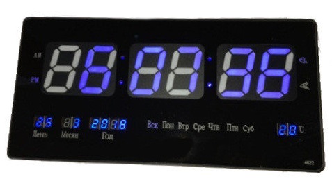 

Часы настенные LED EMS CW 4622 черные, синяя подсветка