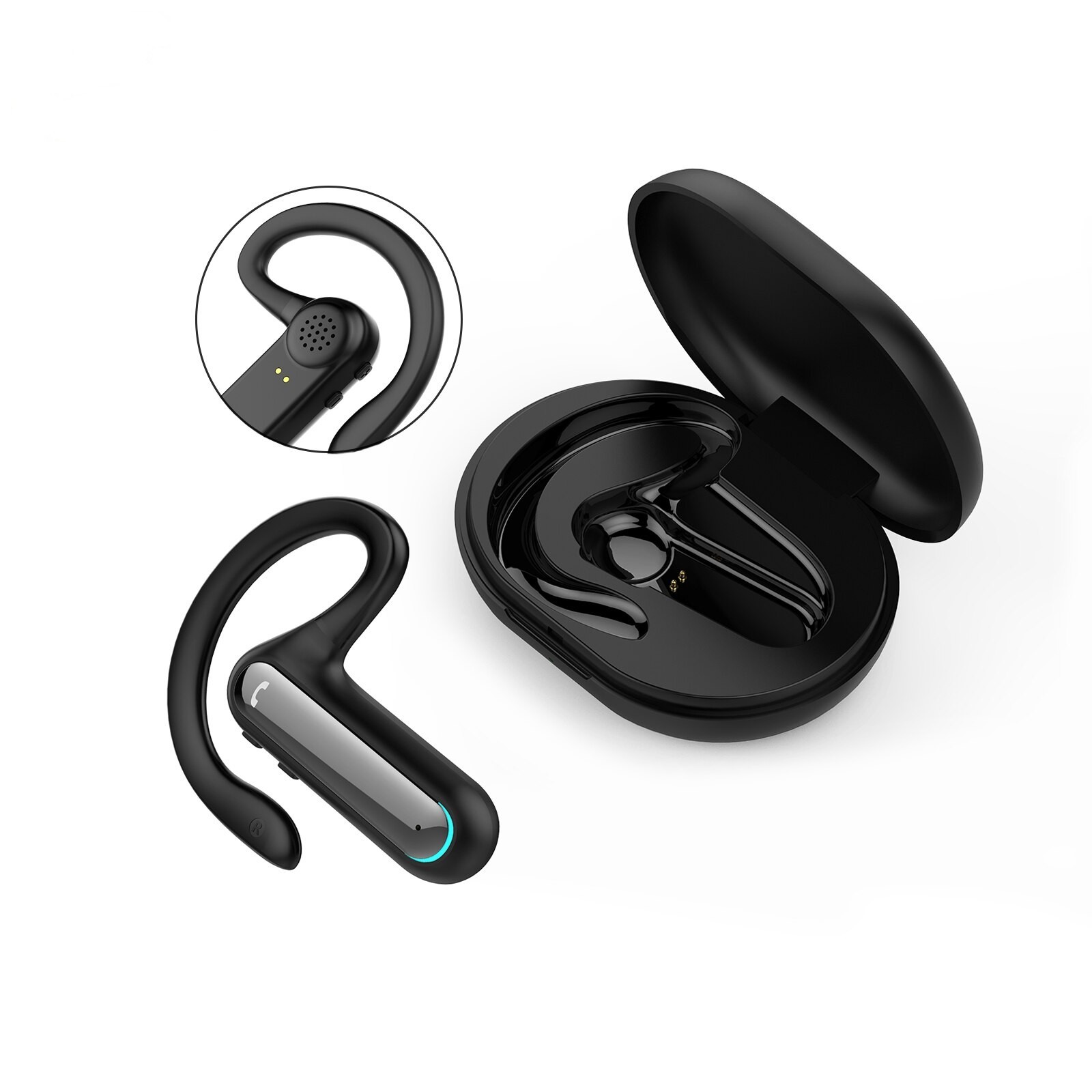 

Беспроводная Bluetooth гарнитура Yincine F810C на основе костной проводимости с зарядным кейсом Черная