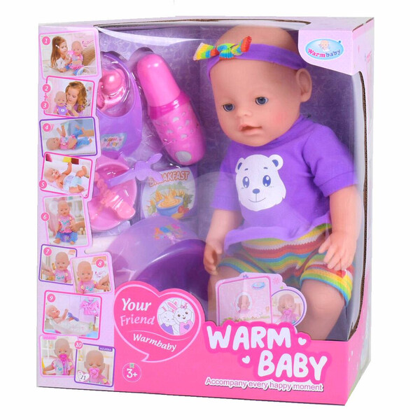 

Функциональный пупс-девочка Warm Baby 40 см с бутылочкой горшком и аксессуарами (9943207)