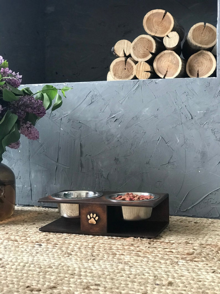 

Именная подставка для мисок для собак TheMagicTreeArt из дерева, Тип 10, L Эбонит