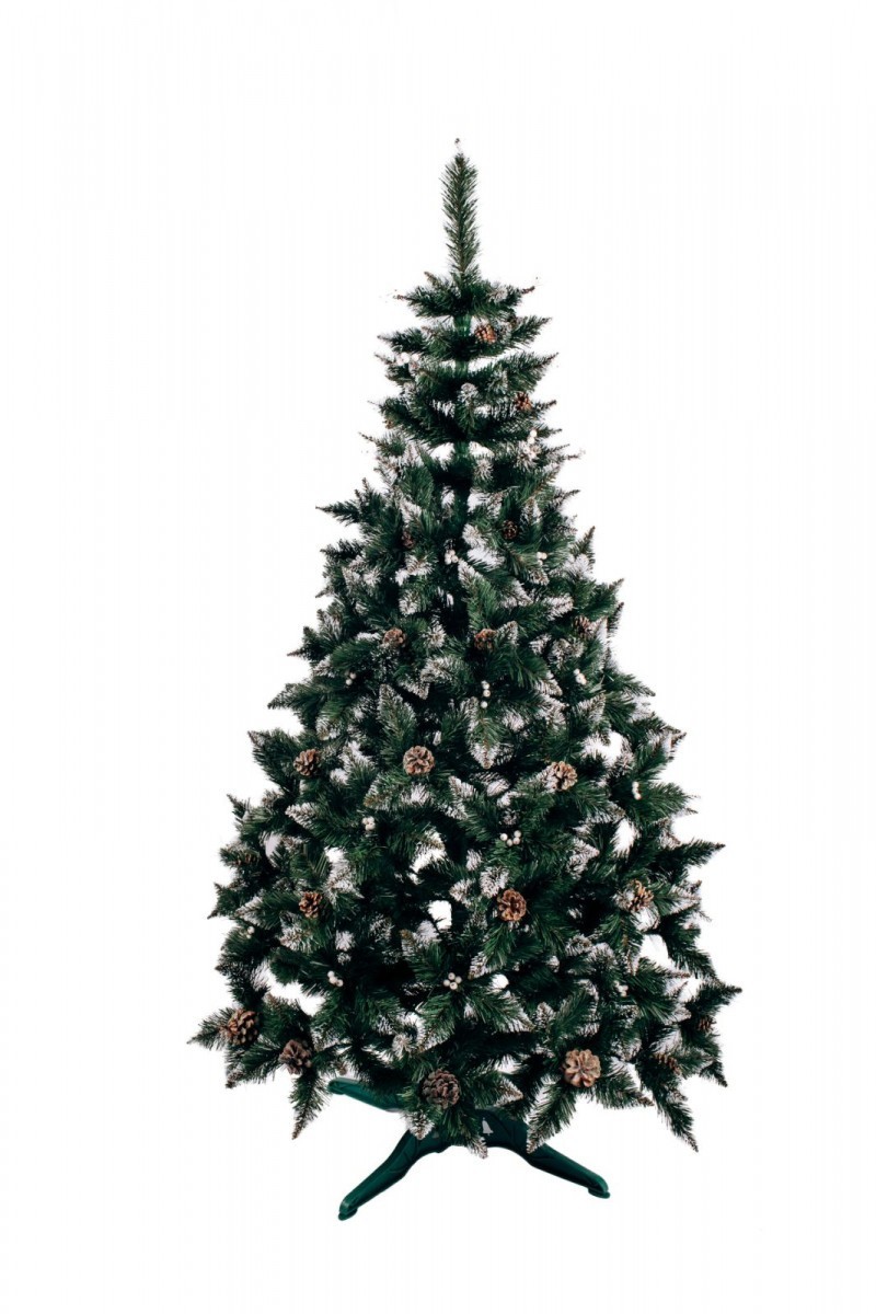 

Елка Искуственная негорючая с заснеженными кончиками "Рождественская" серебристая калина и шишка 2,2 м зеленая