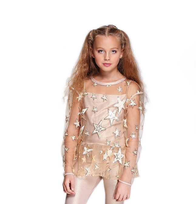

Блуза Lukas Kids "губки"с вышивкой "Звезды"+топ 158 золотая (8337)