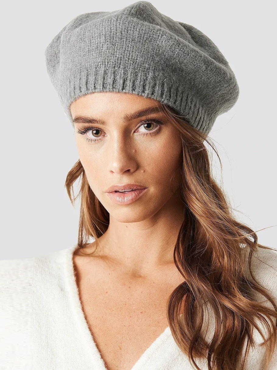 

Вязаная шапка-берет NA-KD 1015001234 One size Серый