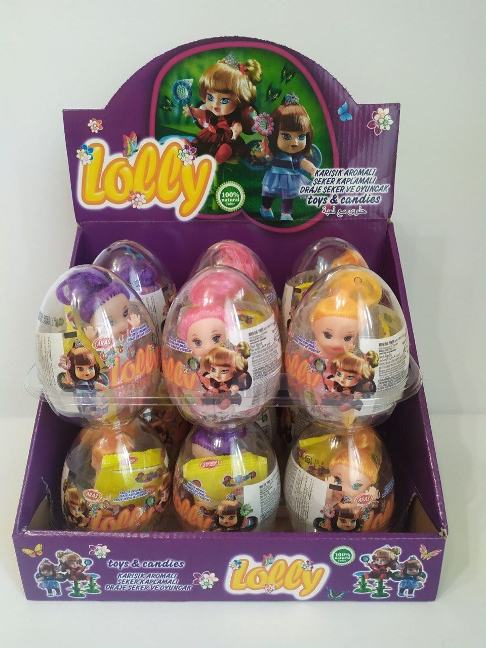 

Игрушка с фруктовым драже в пластиковом яйце Aras Кукла LOLLY 12 шт