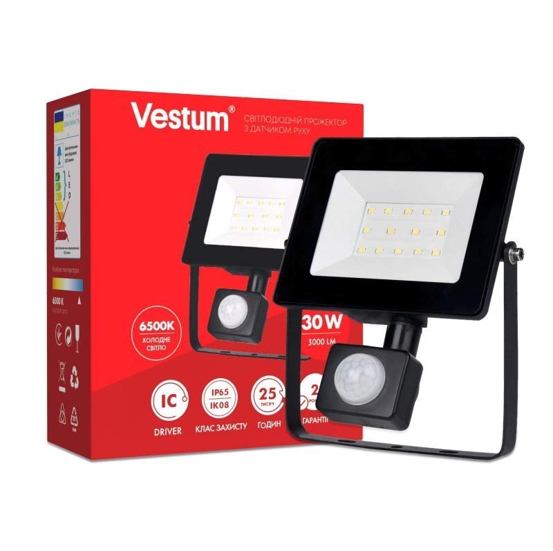 

ПРОЖЕКТОР LED VESTUM С ДАТЧИКОМ ДВИЖЕНИЯ 30W 2 900ЛМ 6500K 175-250V IP65