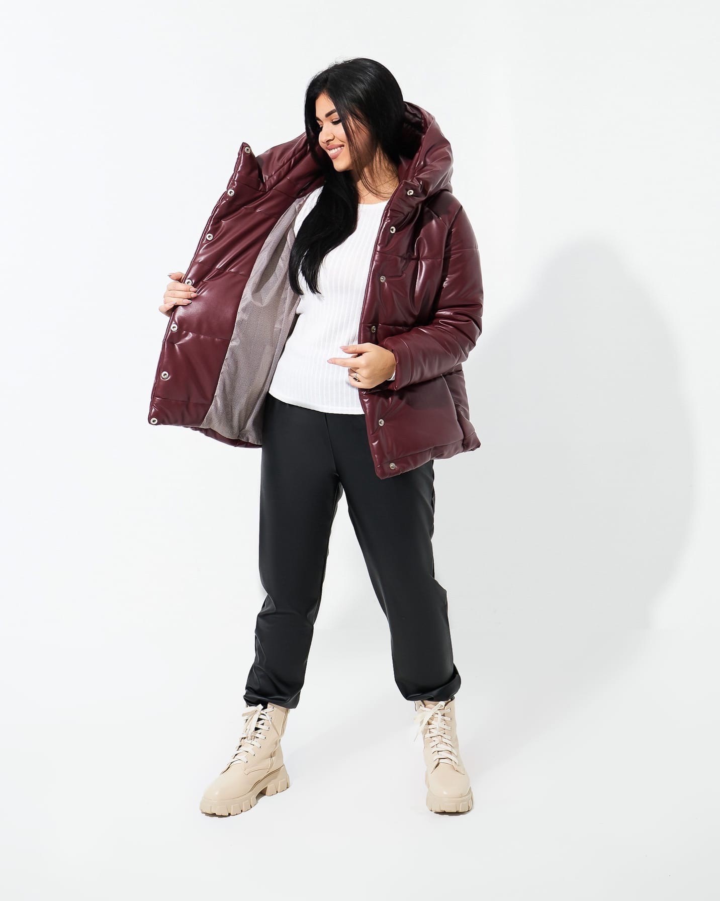 

Куртка зимняя кожаная Fashion FT-2221 Бордовая женская р. 015260, Куртка зимняя кожаная Fashion FT-2221 Бордовая женская р.56-58 015260