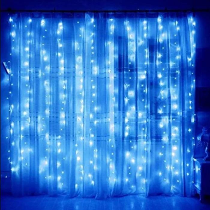 

Гирлянда штора синяя 200 LED 2mx2m, 10LED X 20 сосулек