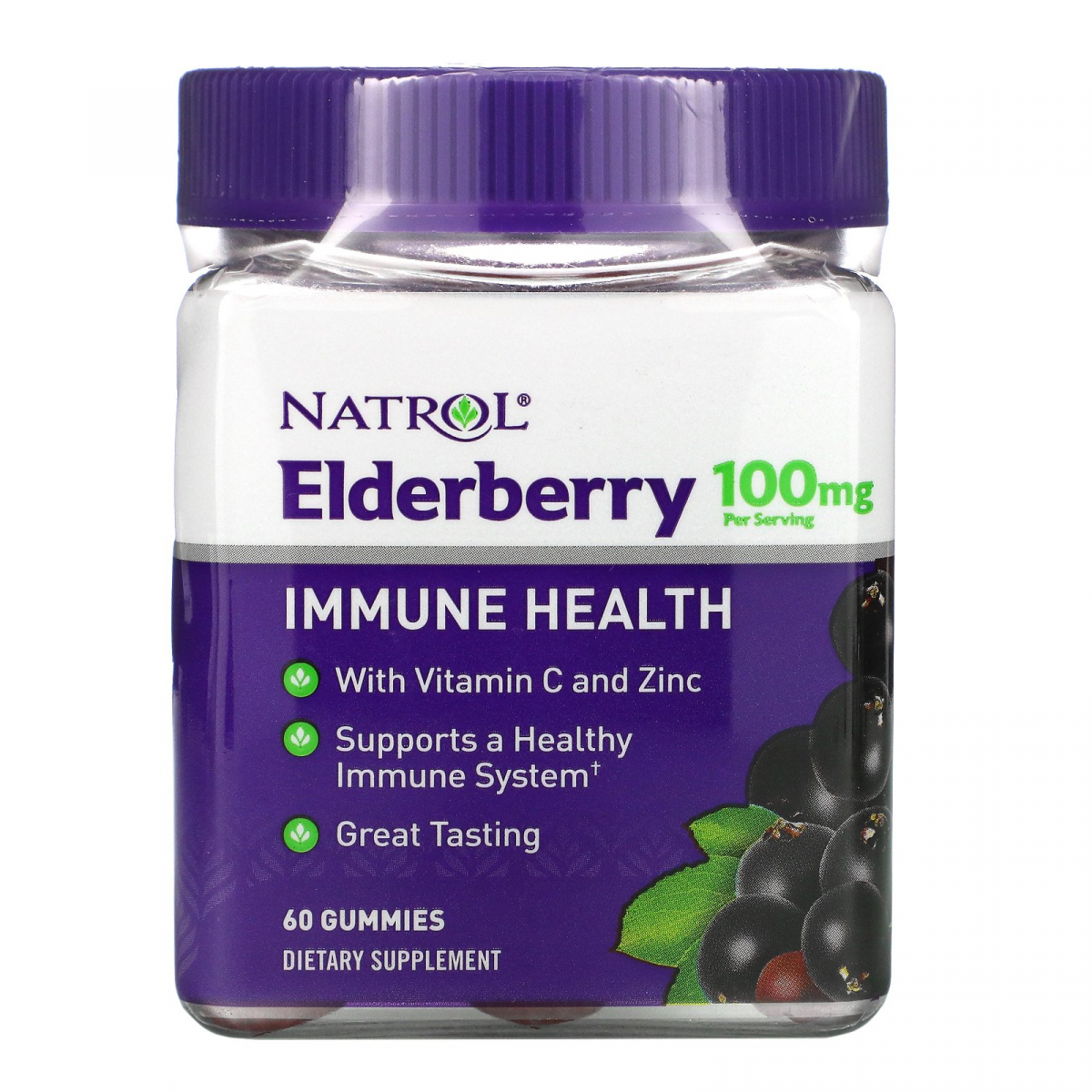 

Бузина для иммунитета Natrol (Elderberry Immune Health) 100 мг 60 жевательных таблеток