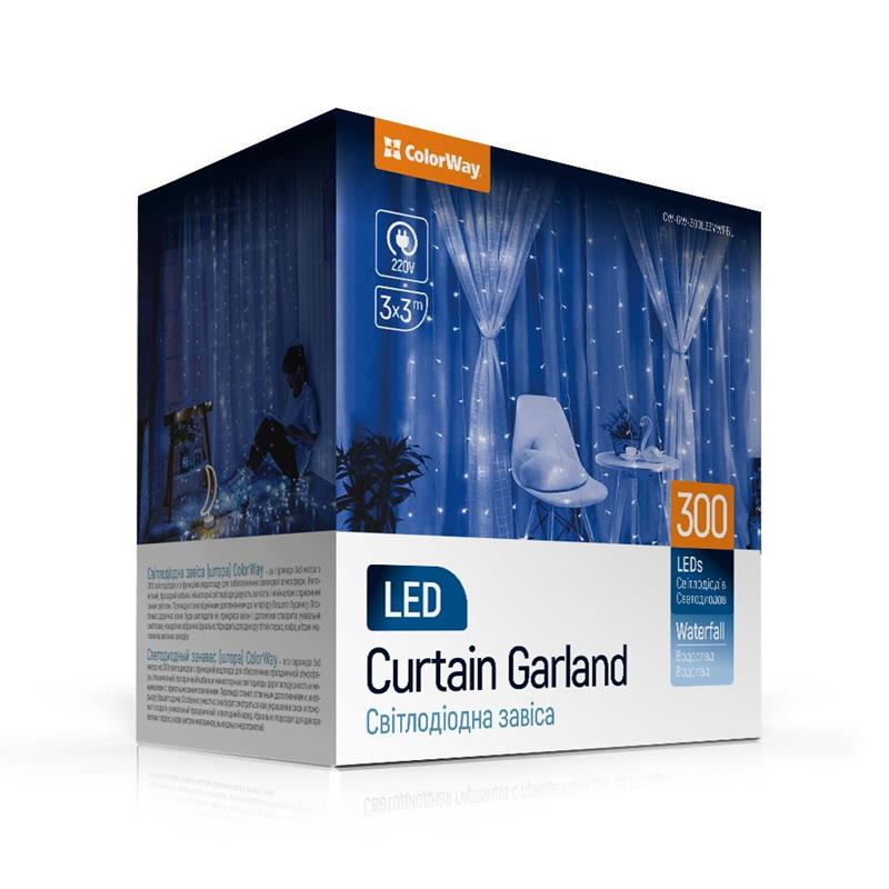 

Светодиодная гирлянда ColorWay (CW-GW-300L33VWFBL) штора 300LED, 3м, синий цвет, 220V