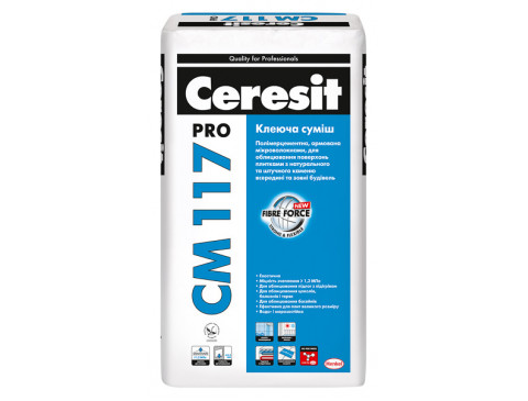 

Клей для плитки, натурального и искусственного камня, Ceresit CM 117 Pro, 27 кг