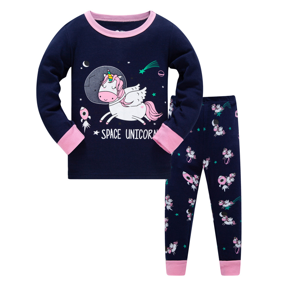 

Пижама для девочки с длинным рукавом принтом единорога синяя Space unicorn Baobaby (130) Синий
