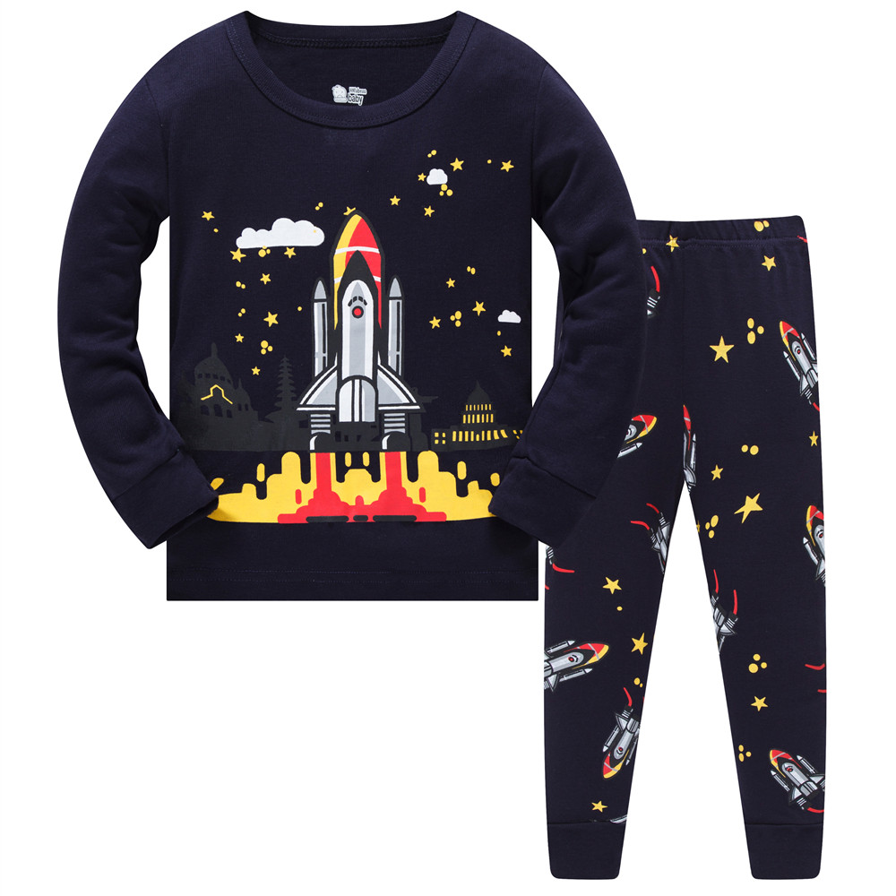 

Пижама для мальчика с длинным рукавом принтом ракеты синяя Space rocket Baobaby (100) Синий (59502)