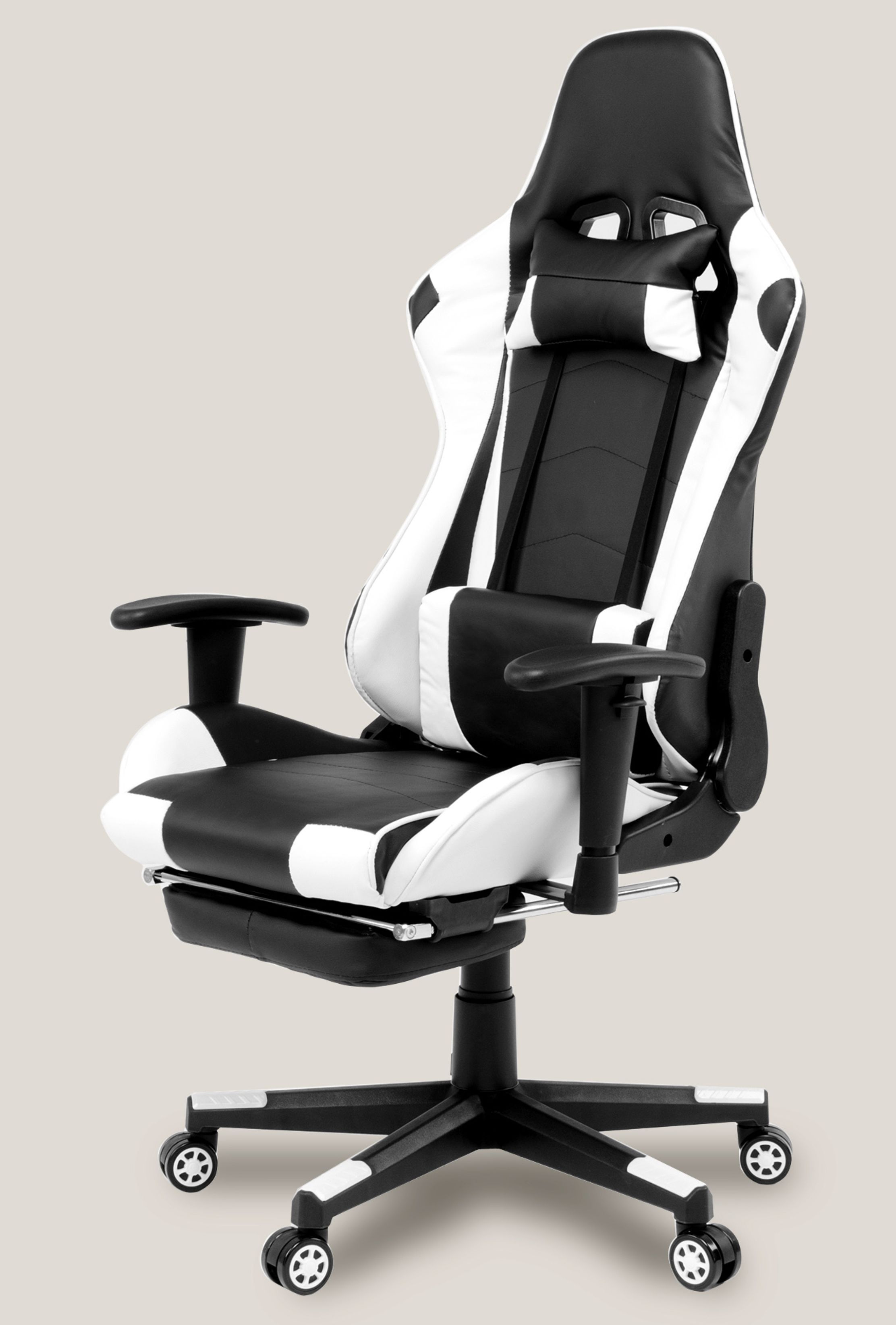 

Компьютерное ортопедическое геймерское кресло Racer с подставкой для ног, цвет - Черный: Черно-белый