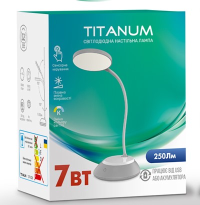 

LED лампа настольная DC3 TITANUM TLTF-022G 7W 3000-6500K USB серая
