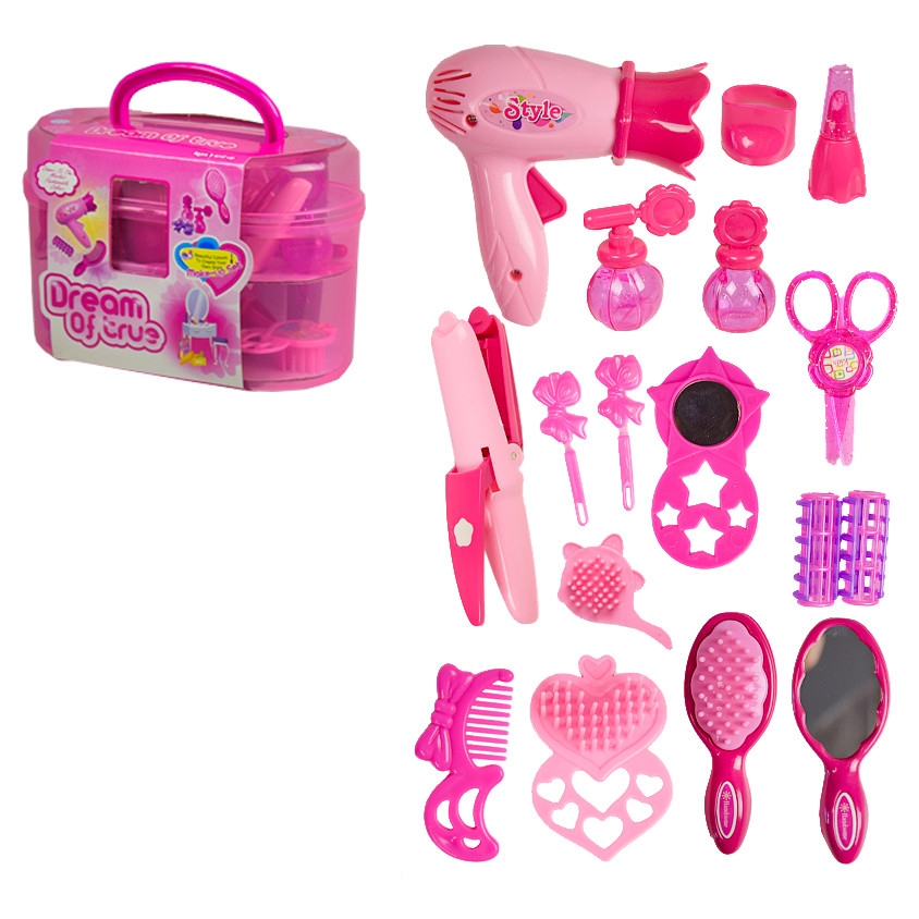

Детский игровой набор "Парикмахер" с аксессуарами (Розовый фен) 1212A(Pink)