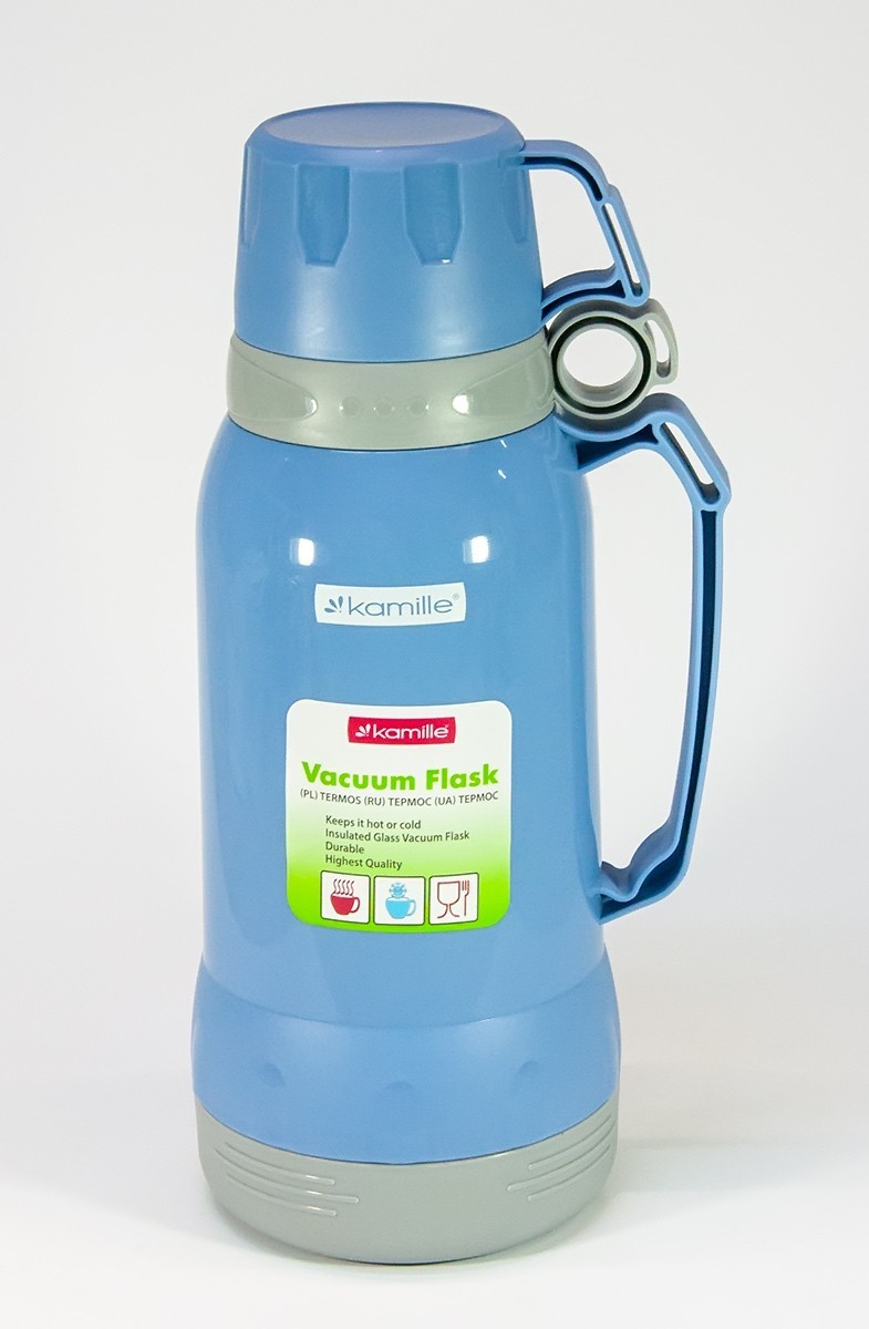 

Термос 1,8 л Kamille стеклянная колба цвет голубой 2 чашки