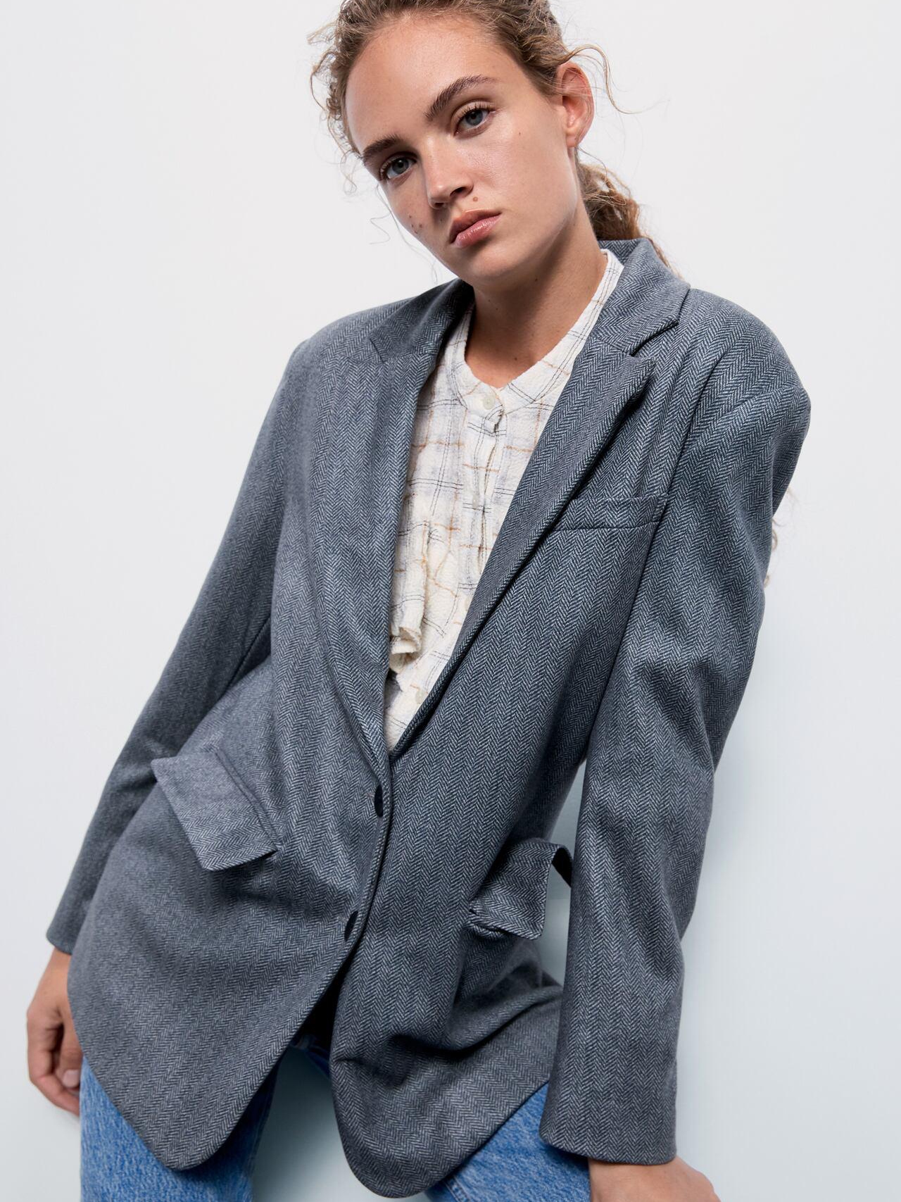 

Пиджак Zara XAZ264669NBJI  Серый, Пиджак Zara XAZ264669NBJI L Серый