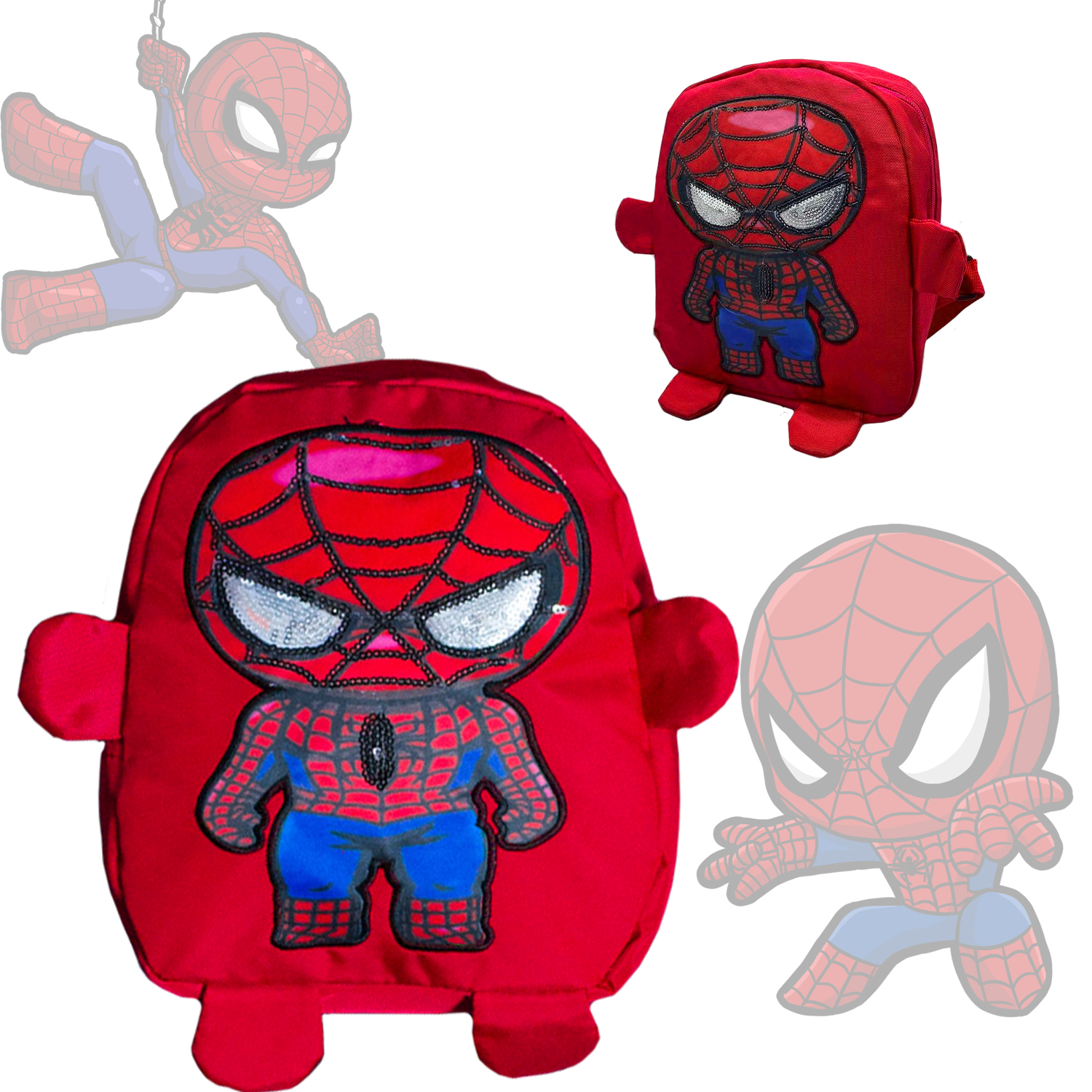 

Детский рюкзак мягкий с нашивкой spider man, человек паук одно отделение на молнии и регулируемые лямки Красный