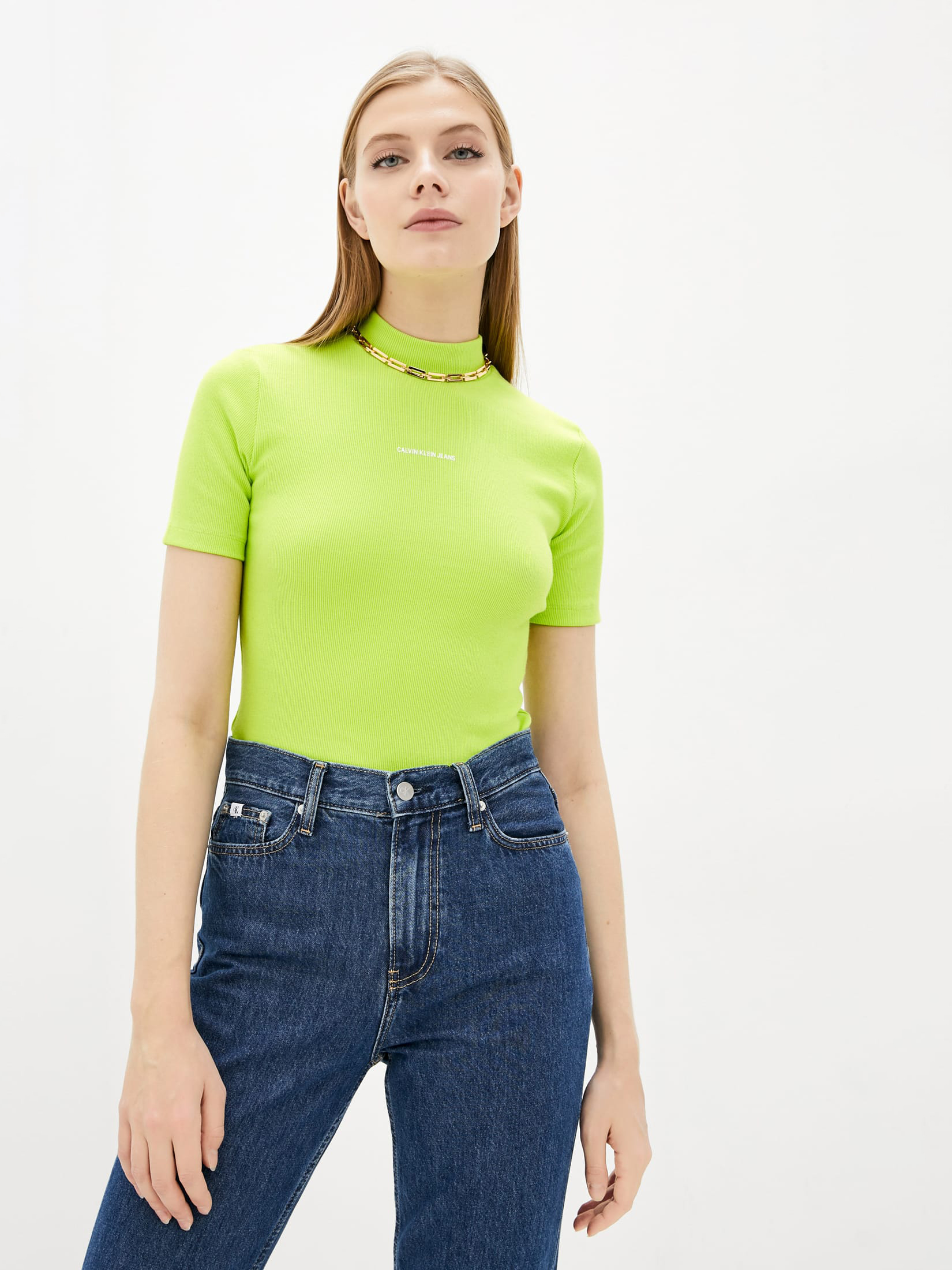

Водолазка Calvin Klein Jeans Micro Branding Rib Baby Tee J20J216782-LAG L Acid Lime
