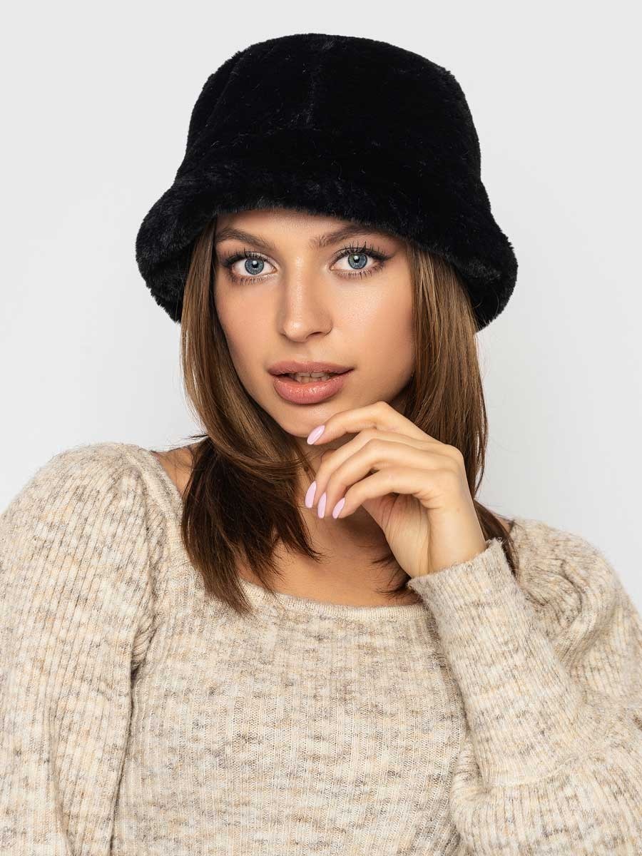 

Панама из эко меха Grand Furs меховая черная pn-011-black
