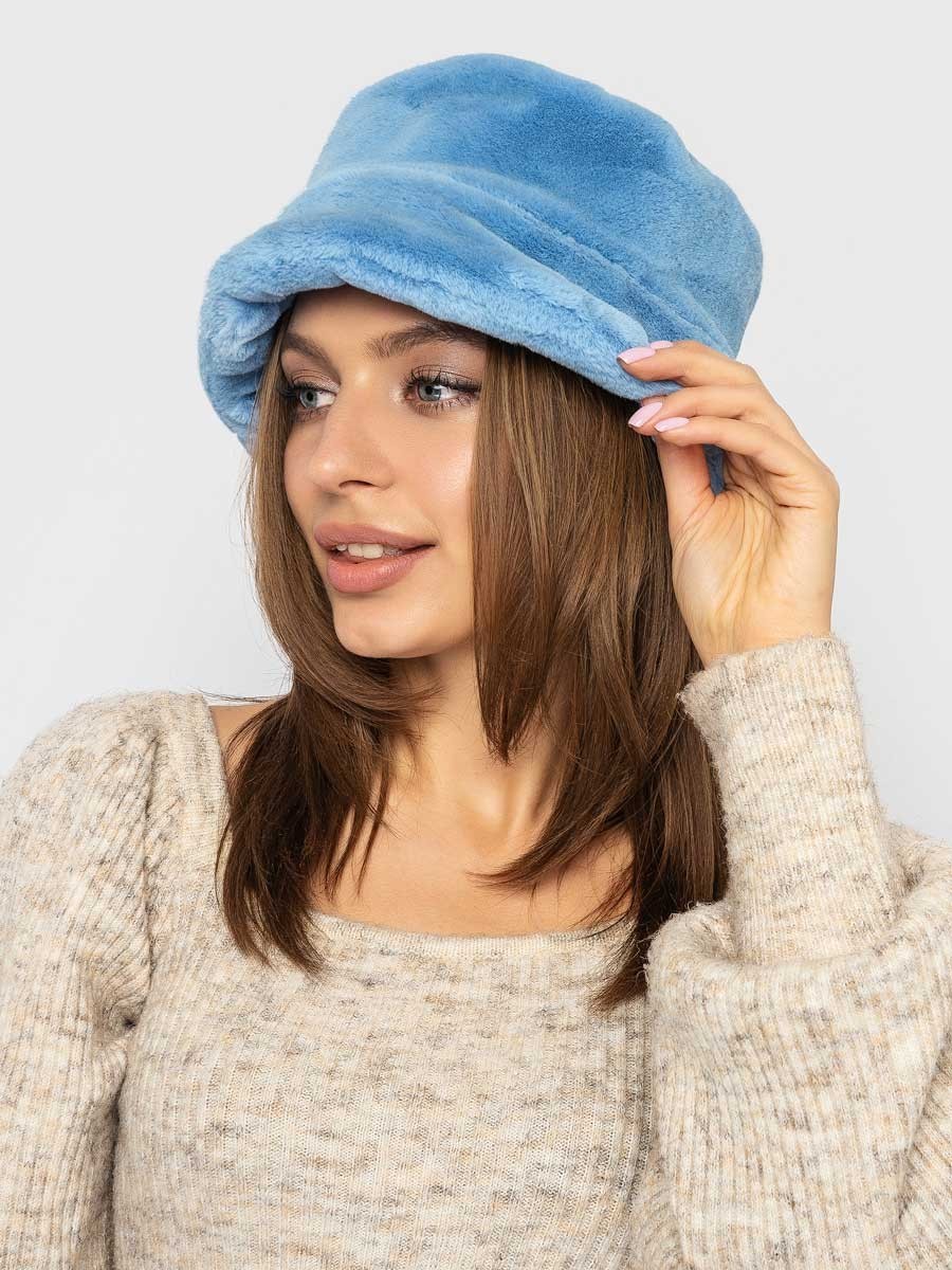 

Панама из эко меха Grand Furs меховая голубая pn-011-blue