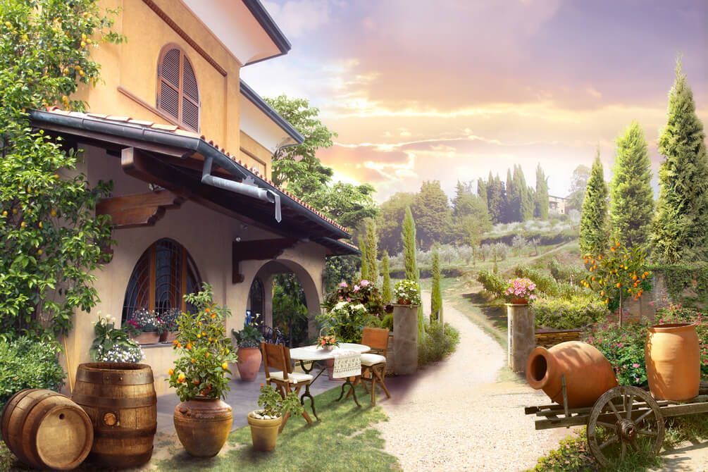 

Фотообои Арт-Обои Дворик загородного дома №32489 Фреска