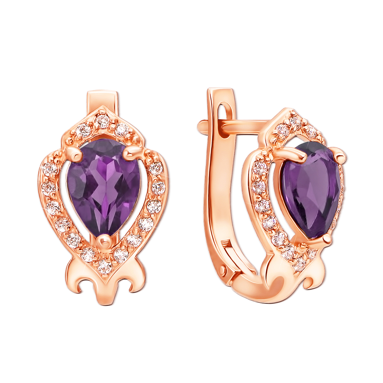 

Серьги из красного золота с аметистами и фианитами 000133544