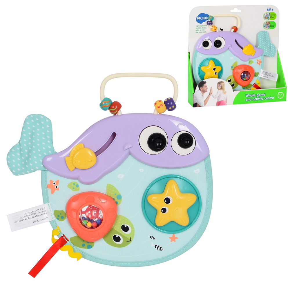

Погремушка рыбка Кит Hola Toys, Игрушка для малышей с трещоткой, шуршалкой и подвижными деталями, 25*23 см