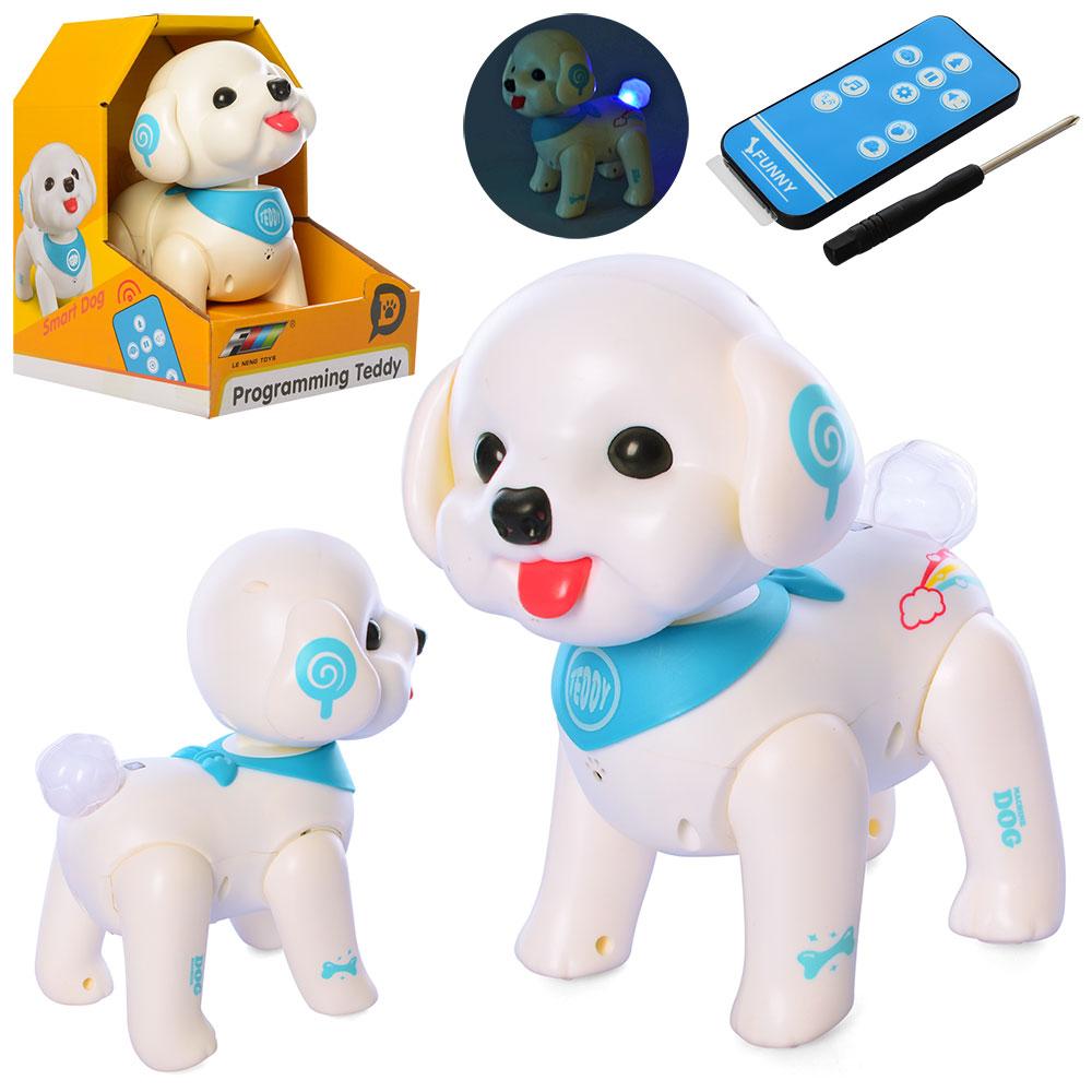 

Интерактивная Собака-Робот на пульте управления A-Toys, Многофункциональная игрушка щенок, со звуковыми эффектами + LED подсветка, 14 см, белая