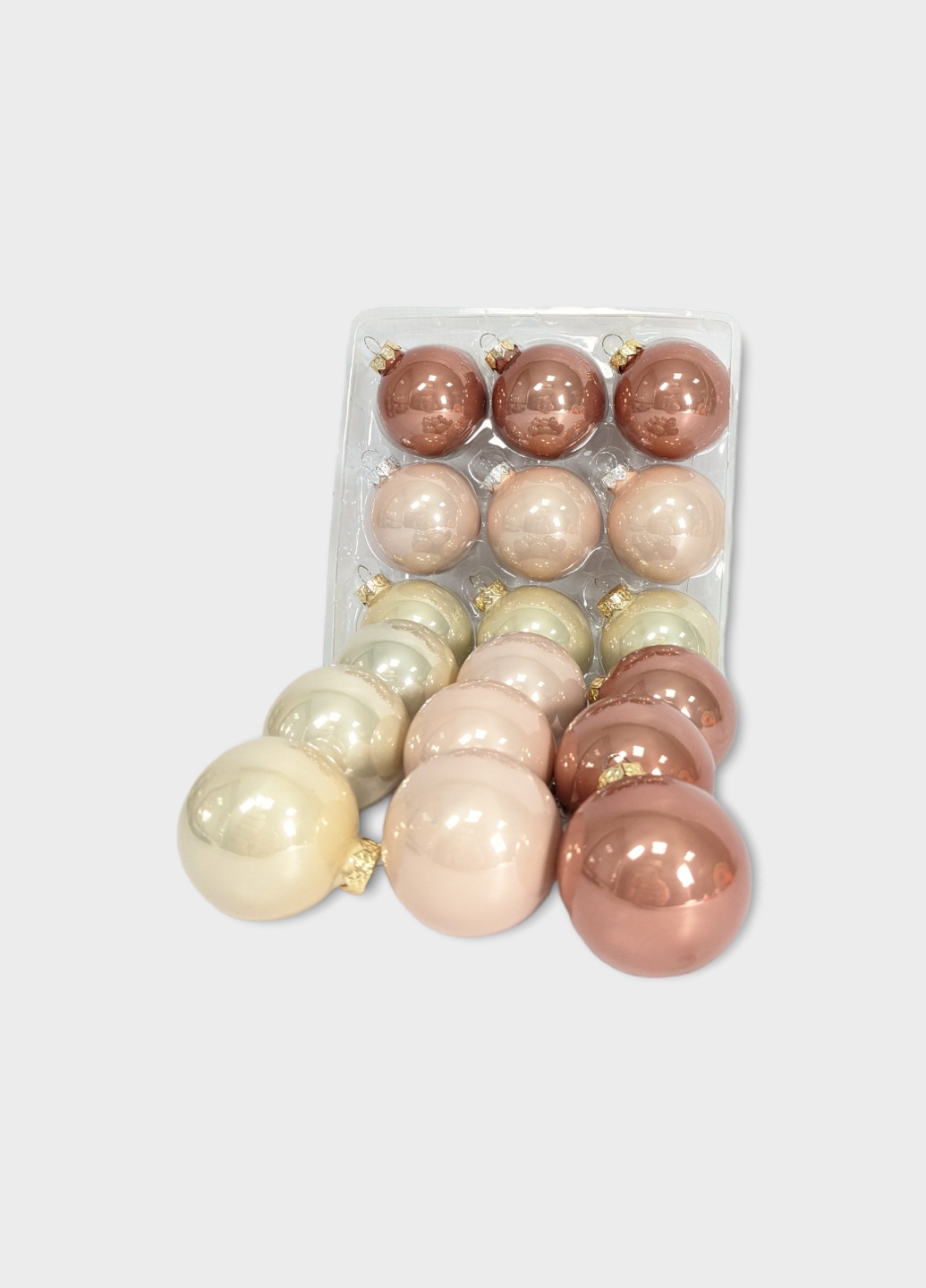 

Новогодние игрушки шар стекло 18 шт Xmas Baubles бежевый-розовый PM2-20011