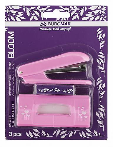 

Комплект (степлер (#10) + дырокол + скобы) розовый Buromax (BM.4330)